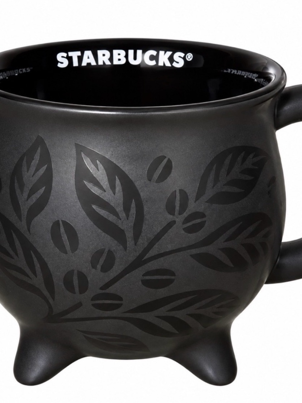 Starbucks Black Matte Ceramic Mug with Leaf and Bean  cauldron